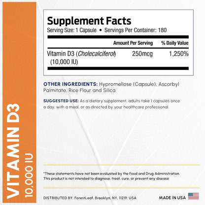 ForestLeaf Vitamina D3 10,000 UI | VIT D - VIT D3 Vitamina D Suplem...