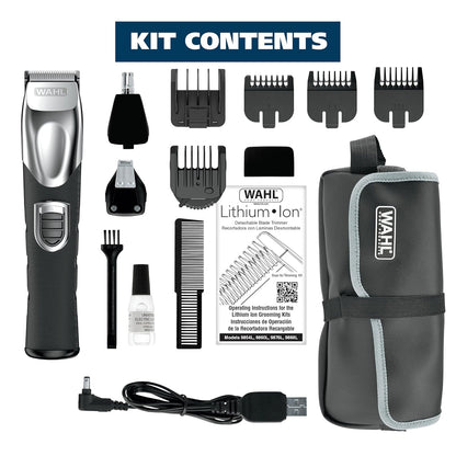 Wahl USA Recortadora recargable de iones de litio todo en uno para barba para hombres con accesorio de detalle y para recortar el pelo de las orejas y la nariz – Modelo 9854-600B