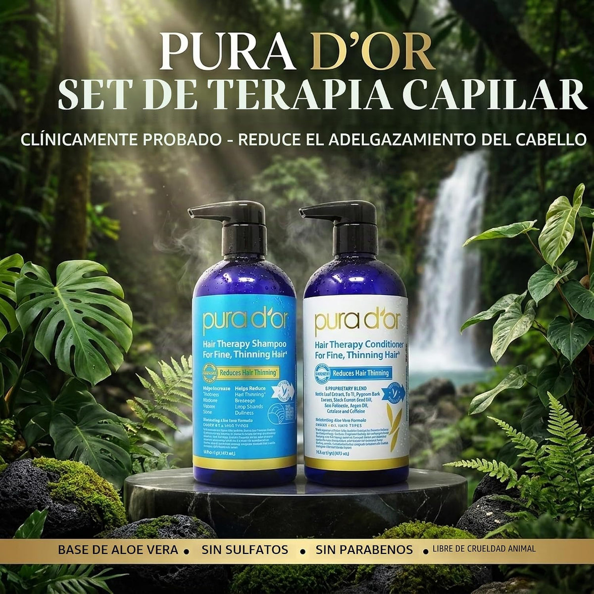 PURA D'OR Juego de champú y acondicionador de biotina para tera...