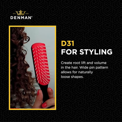Denman Free Flow D31 - Cepillo de peinado de 7 filas, herramienta de peinado 3 en 1 para crear volumen, desenredar cabello grueso y definir rizos, D31