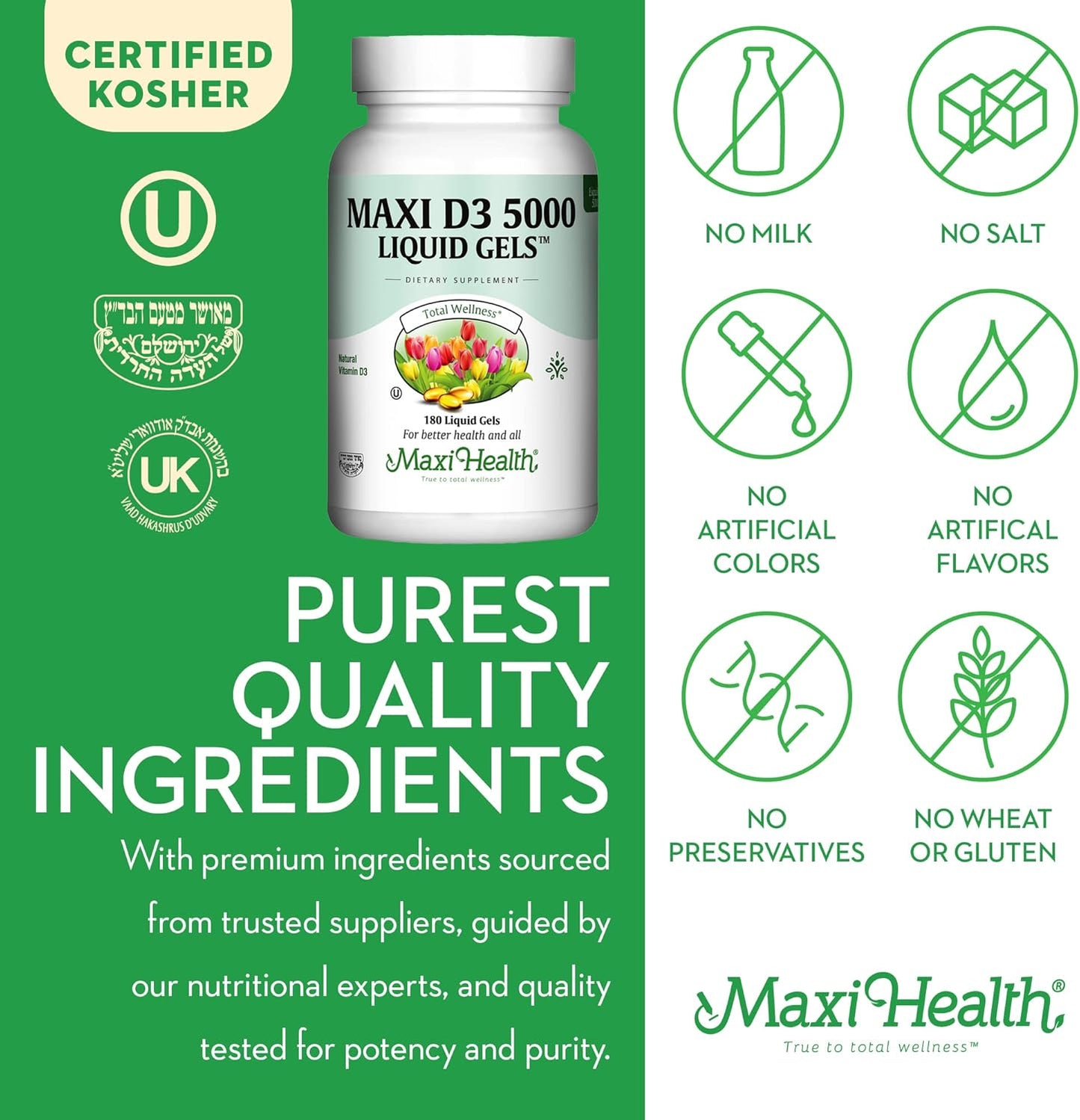 Maxi Health Vitamina D3 5000 UI cápsulas blandas \u2013 125 mcg D3...