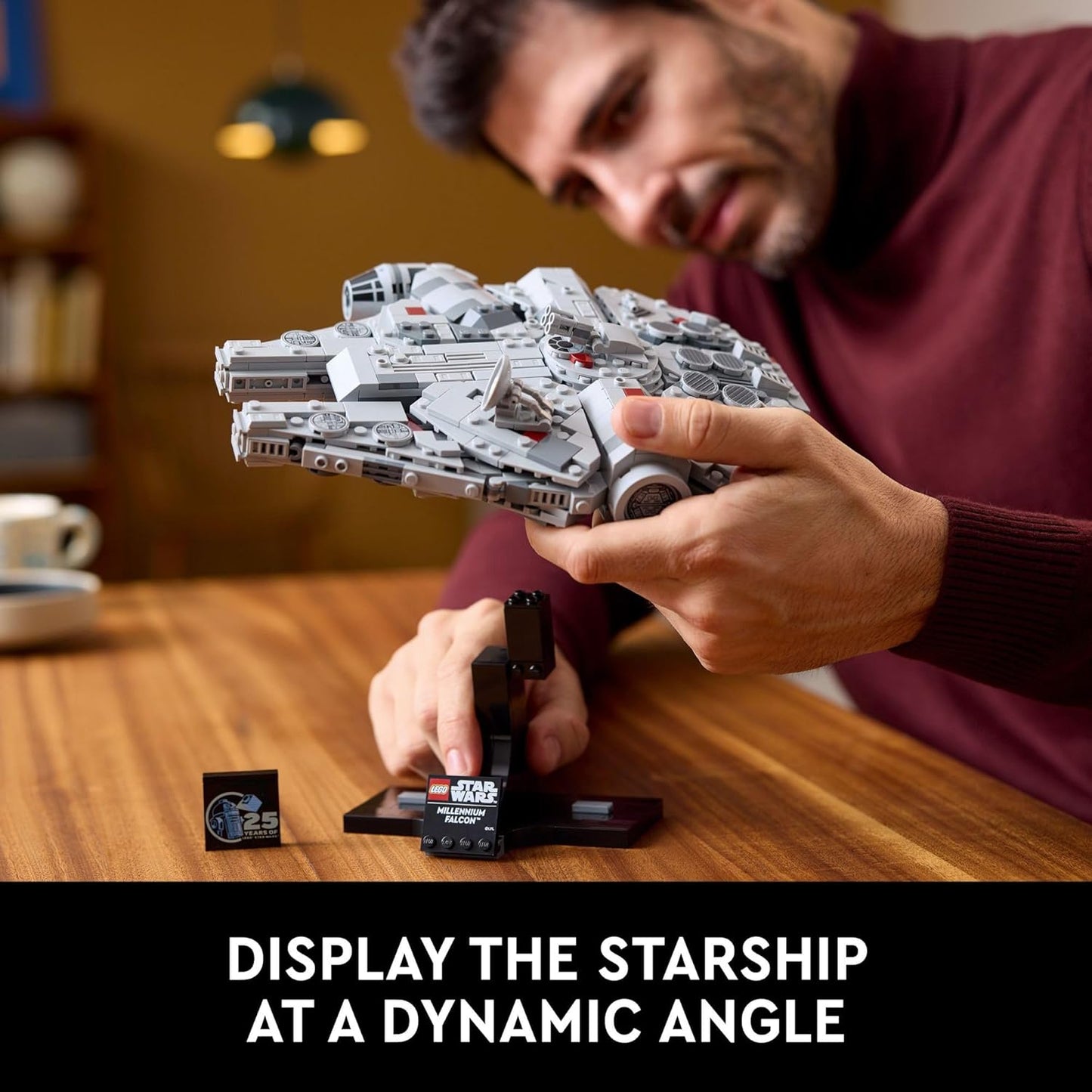 LEGO Star Wars Millennium Falcon A New Hope modelo coleccionable del 25 aniversario – Juegos de construcción de bricolaje para adultos, hombres y mujeres, a partir de 18 años – Viene con soporte de