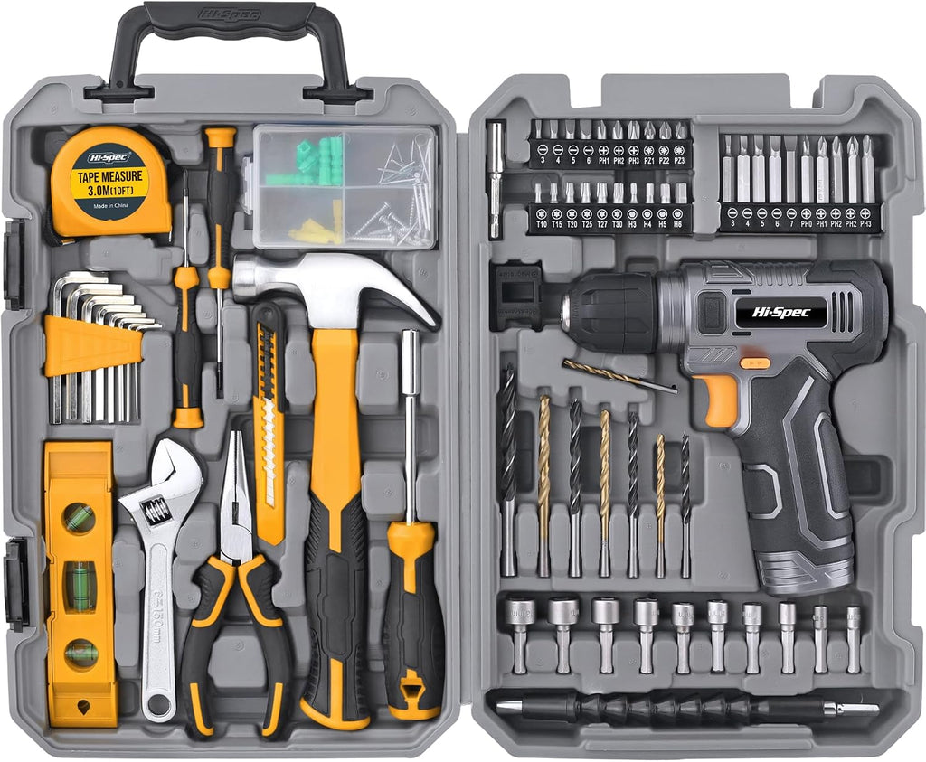 Hi-Spec Kit de herramientas con taladro inalámbrico de 8 V con caja...