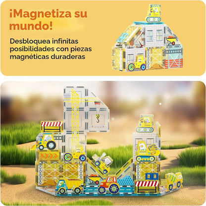 PicassoTiles Bloques Magnéticos de Construcción con 8 Vehículos de...