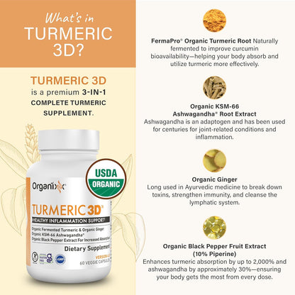 Organixx Suplemento orgánico de curcumina de cúrcuma USDA con Ashwa...