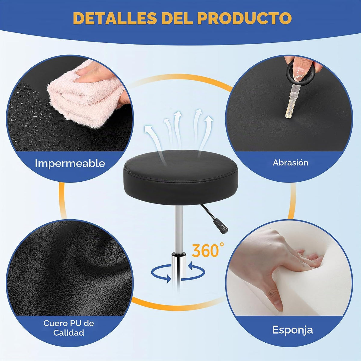 ANWBROAD Taburete redondo con ruedas de ajuste de altura resistente...