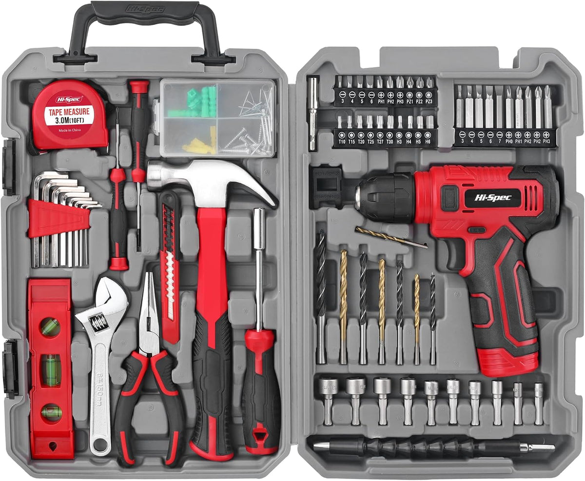 Hi-Spec Juego de herramientas con taladro inalámbrico de 8 V Repara...
