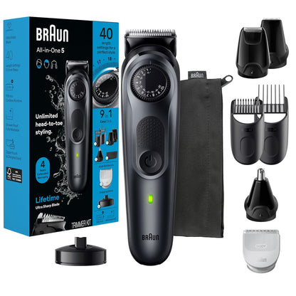 Braun Kit de afeitado todo en uno para hombre Serie 5 5490, 9 en 1 para barba, cara, nariz, orejas, cortadora de pelo, peluquero corporal y cuidado masculino, regalos de vacaciones para hombres