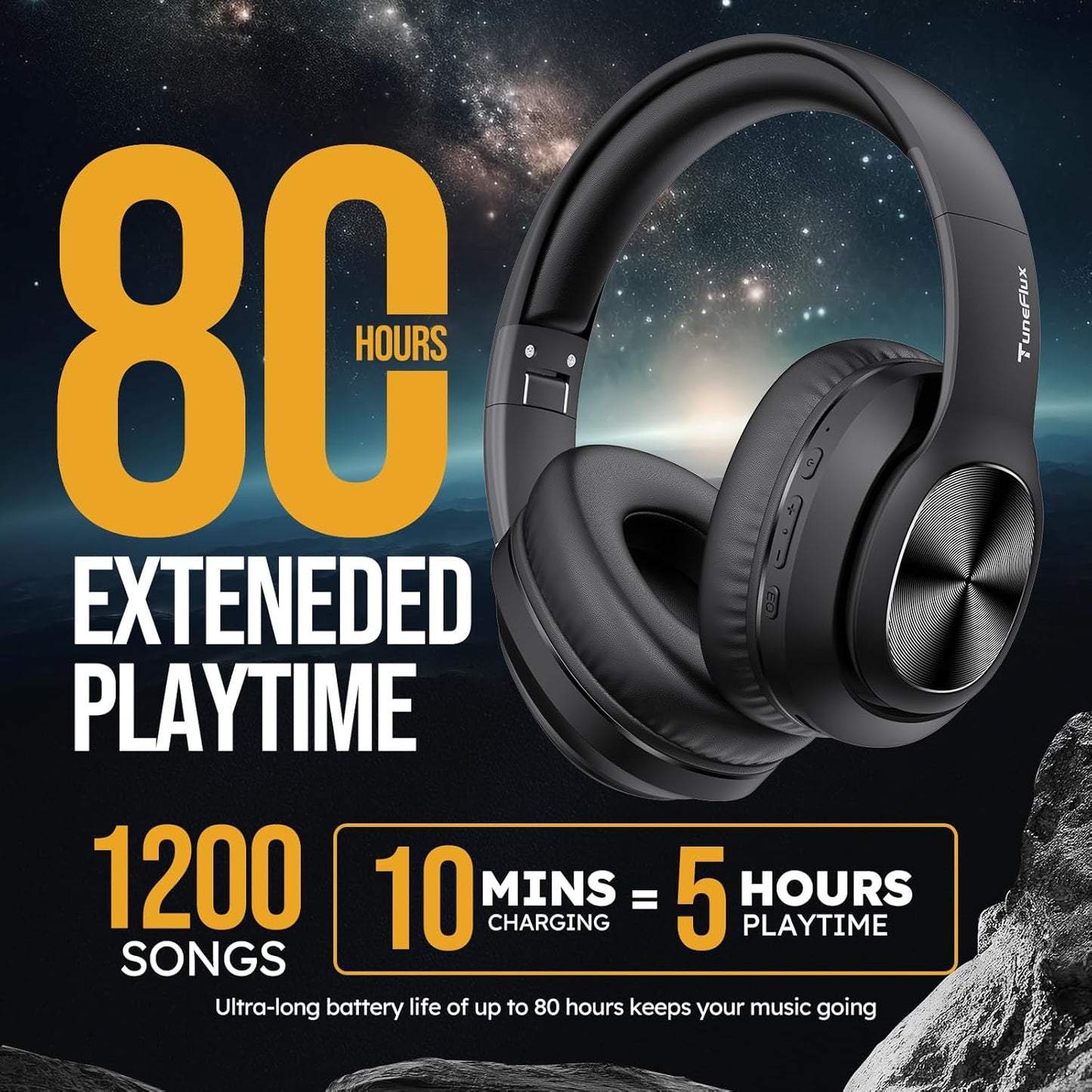 TuneFlux Auriculares inalámbricos Bluetooth sobre la oreja, tiempo...