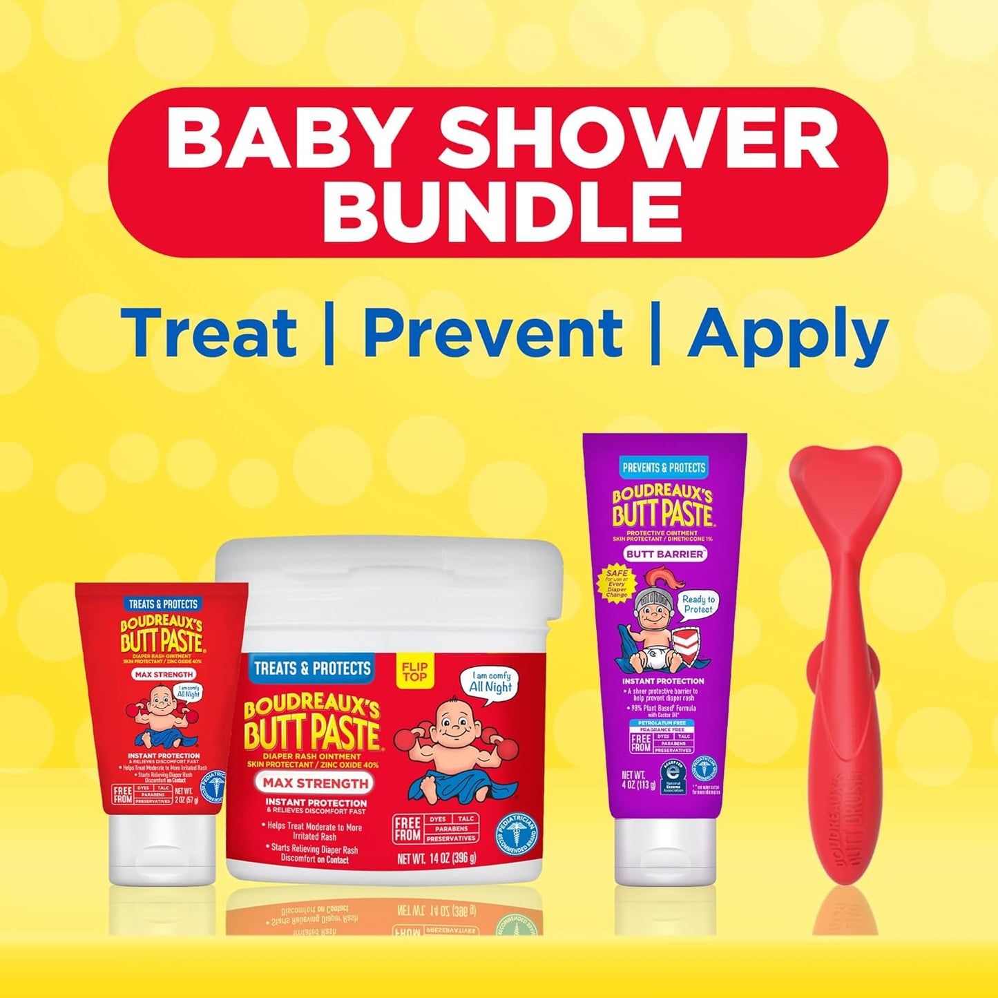 Boudreaux's Butt Paste Paquete de baby shower con 3 productos esenciales para recién nacidos: crema de óxido de zinc para sarpullido del pañal (tarro de 14 onzas y tubo de 2 onzas), ungüento