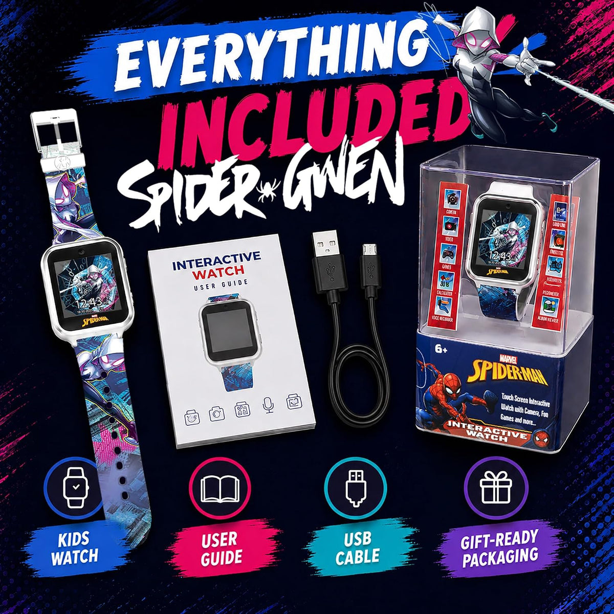 Reloj inteligente Marvel Spider-Man para niños: características div...