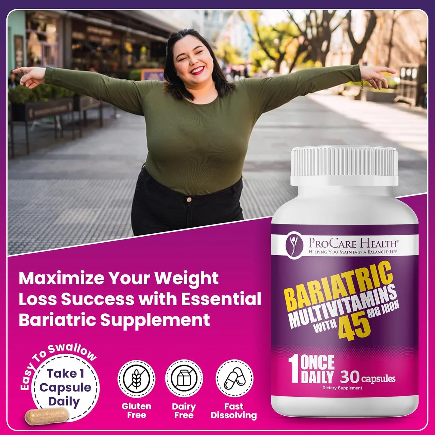 Once Daily Bariatric Multivitamin | Cápsula | 45 mg de hierro | 30...