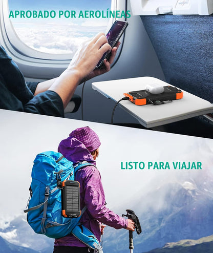 Blavor - Paquete de batería externa solar, cargador inalámbrico Qi...