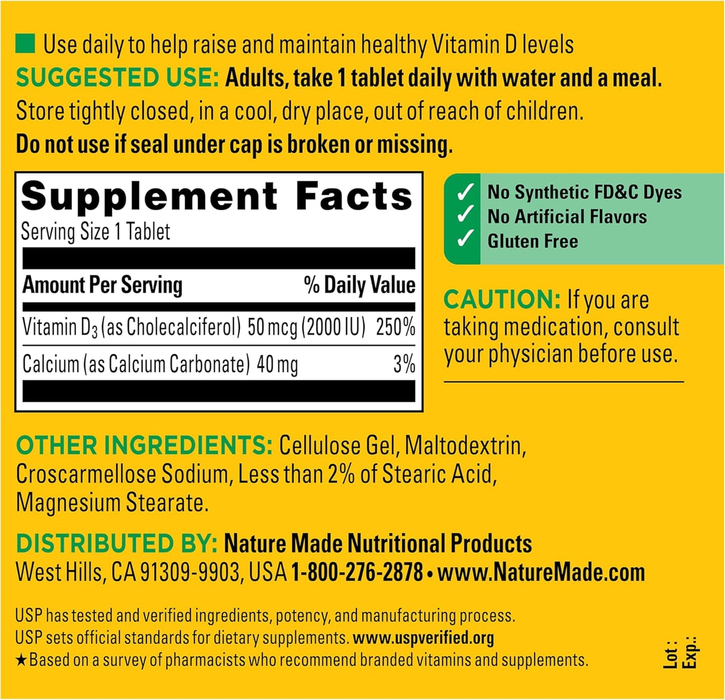 Nature Made Vitamina D3 2000 UI (50 mcg), suplemento de vitamina D...