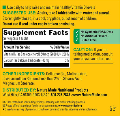 Nature Made Vitamina D3 2000 UI (50 mcg), suplemento de vitamina D...
