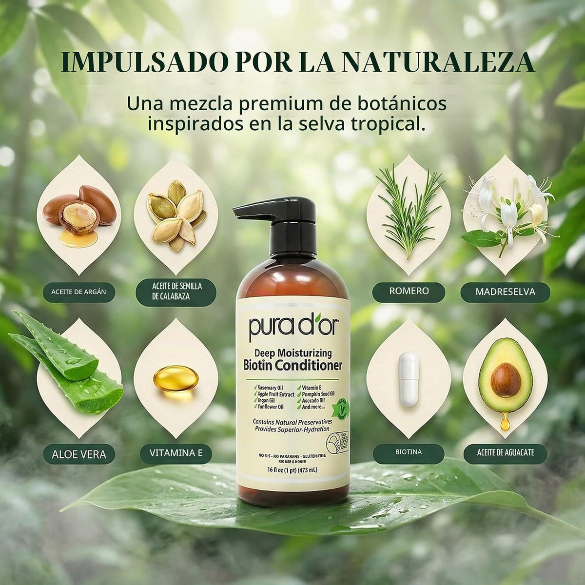 PURA D'OR Acondicionador de biotina hidratante profunda para el...