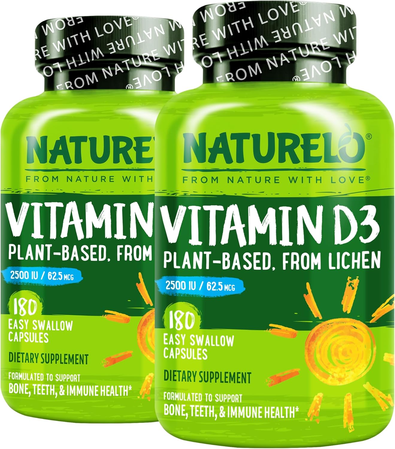 NATURELO Vitamina D - 2500 UI - Basada en plantas de liquen - Suple...