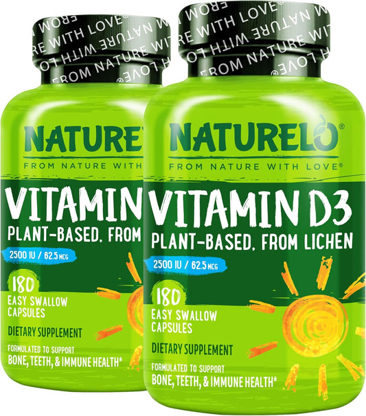 NATURELO Vitamina D - 2500 UI - Basada en plantas de liquen - Suple...