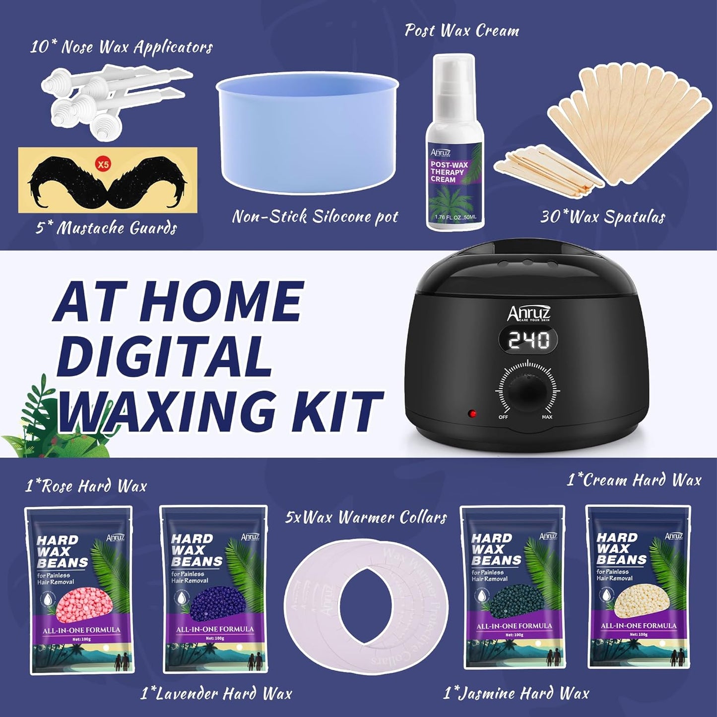 Kit de depilación ANRUZ para mujeres y hombres - Kit de cera digita...