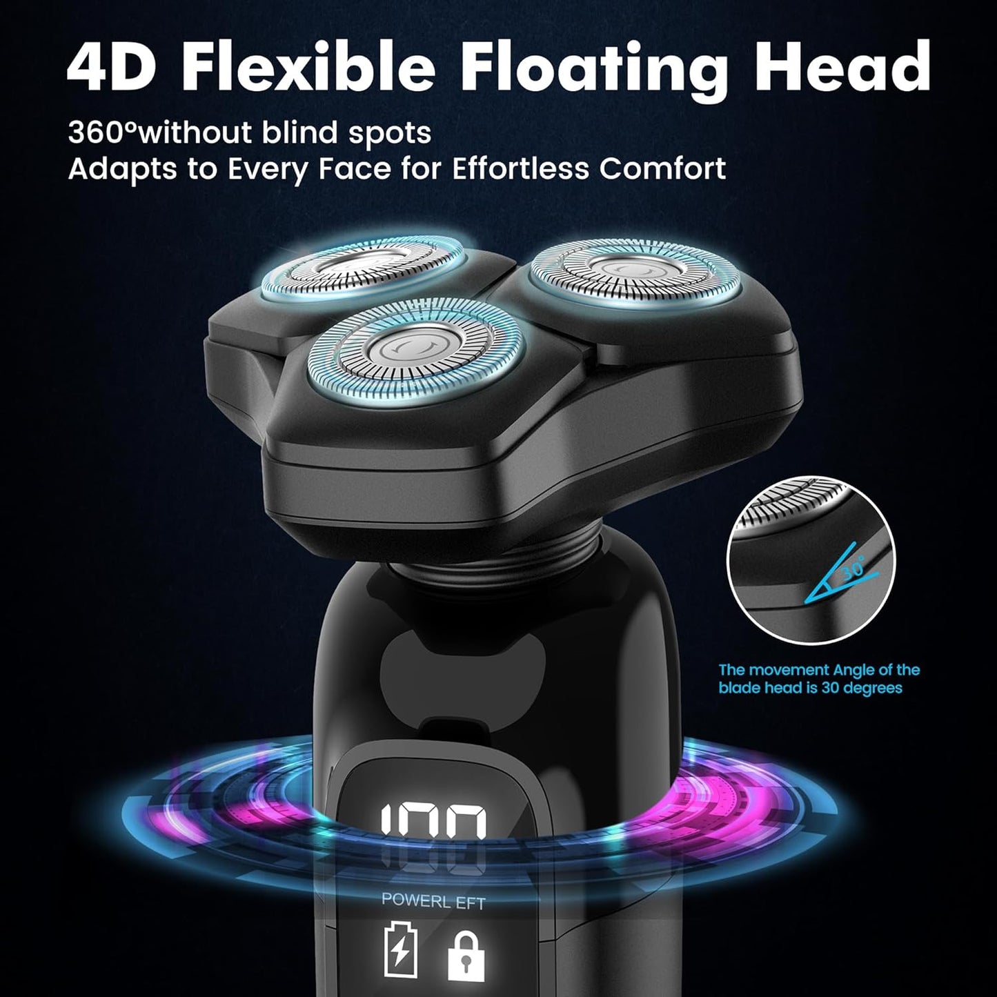 Maquinilla de afeitar eléctrica para hombres Flynth 3 en 1, afeitadora inalámbrica giratoria de 3 cuchillas húmeda/seca para barba, nariz y cara, IPX7, impermeable, carga rápida, recortadora de viaje