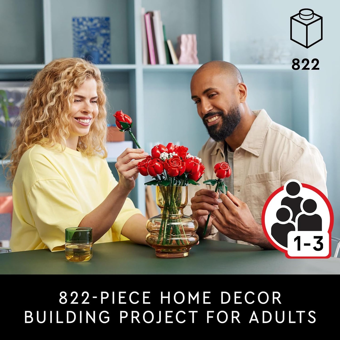 LEGO Botanicals - Ramo de rosas artificiales, juego de construcción de rosas rojas falsas para adultos, mayores de 18 años, regalos para el día de San Valentín para ella, decoración del hogar para
