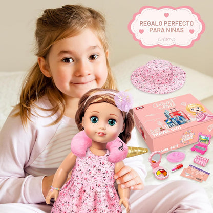 XFBB Juego de viaje con maleta para muñeca, ropa y accesorios para...