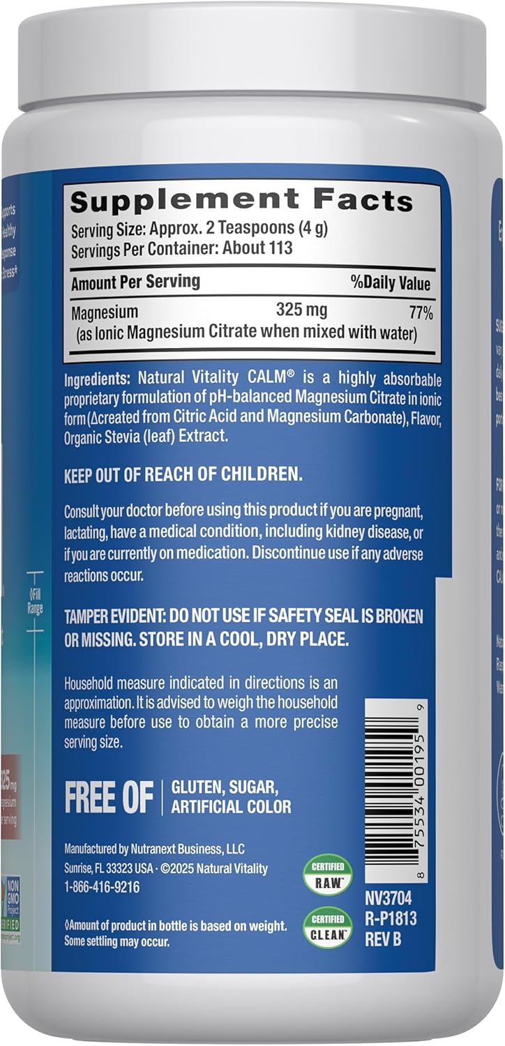 Natural Vitality Calm Magnesium - Polvo de 16 onzas | Mezcla de beb...