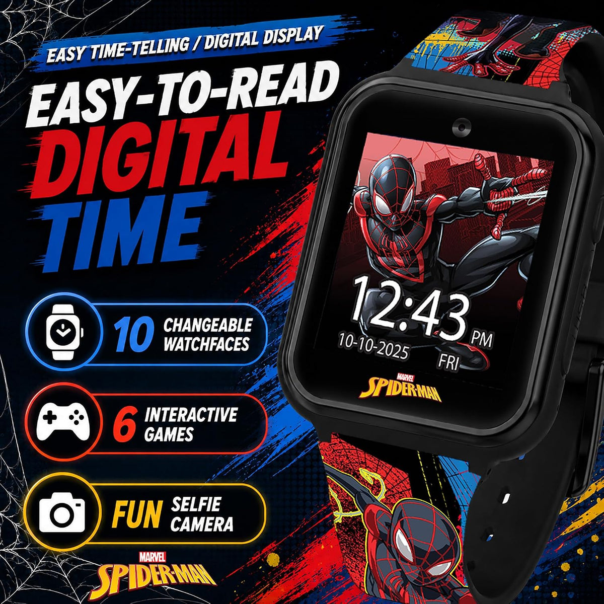 Reloj inteligente Marvel Spider-Man para niños: características div...