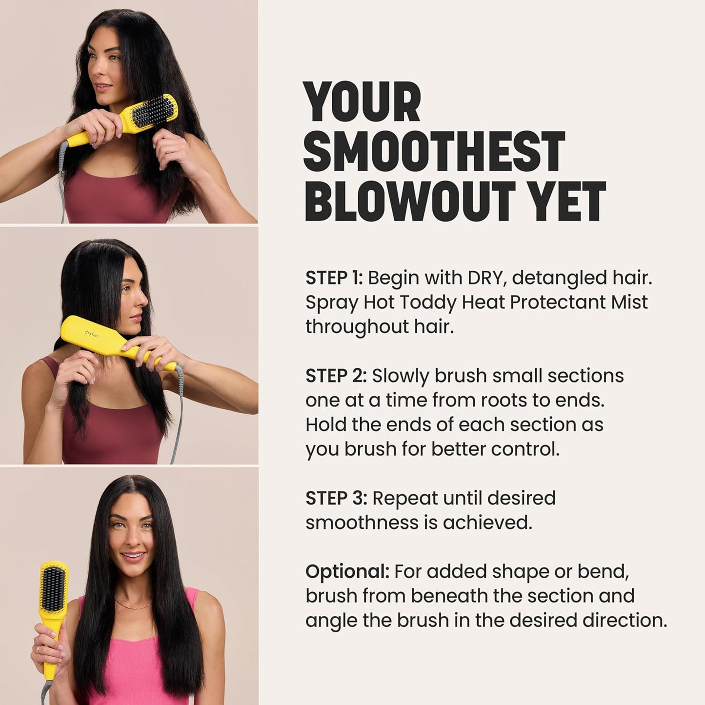 Drybar The Brush Crush - Cepillo alisador térmico para alisar el cabello, alisador de pelo para un cabello suave y sin encrespamiento, soplado con calidad de salón