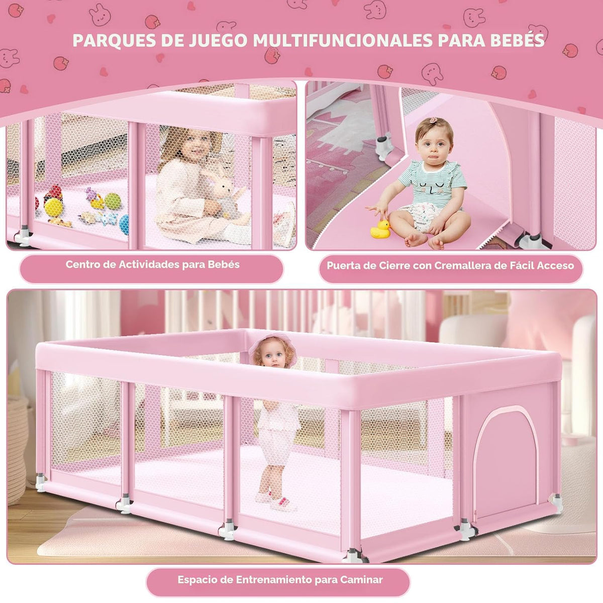 Fshibila Corralito grande de 74 x 50 pulgadas, corralito para bebés...