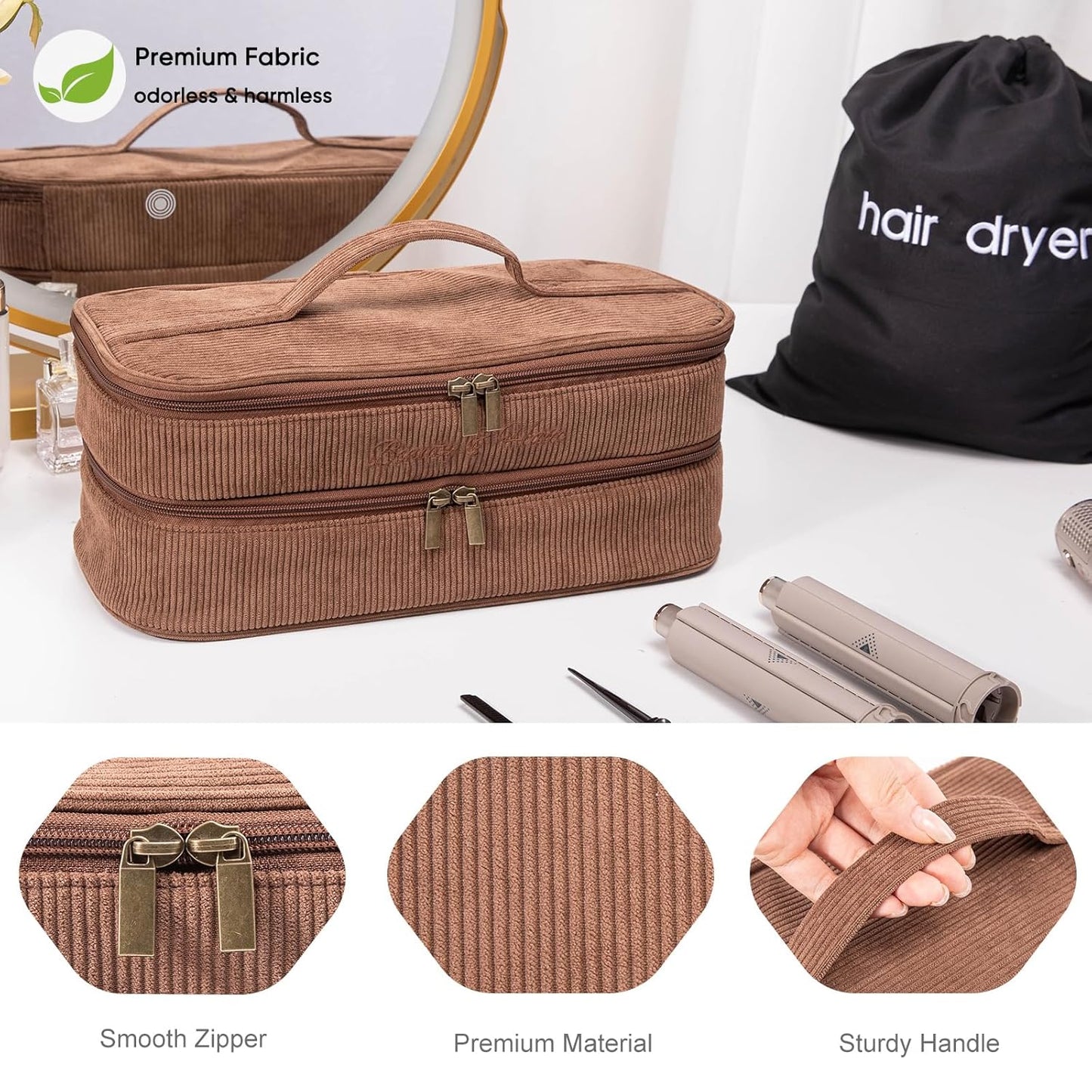 ELCUPA Estuche de viaje para herramientas de cabello de doble capa...