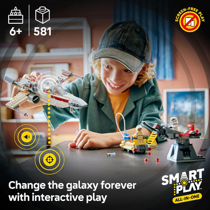 LEGO Star Wars SMART Play: Luke's Red Five X-Wing - Juguete interactivo de construcción todo en uno - Reacciona a cómo te mueves y juegas con un ladrillo inteligente - Regalo para niños, niñas, niños