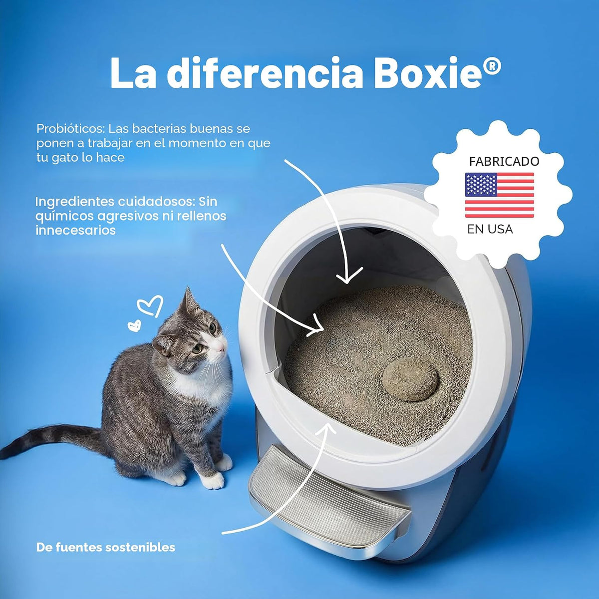 BoxiePro Bot - Arena probiótica para gatos, caja automática para co...