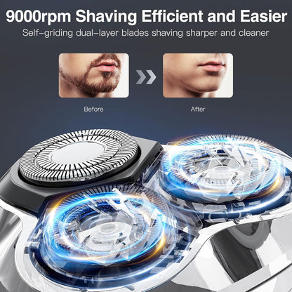 Maquinilla de afeitar eléctrica para hombres, afeitadora de larga duración de 90 minutos con cabezal flotante 4D y pantalla LCD, ultra suave para pieles sensibles, IPX6 impermeable, carga rápida USB-C, con estuche de viaje, regalo ideal