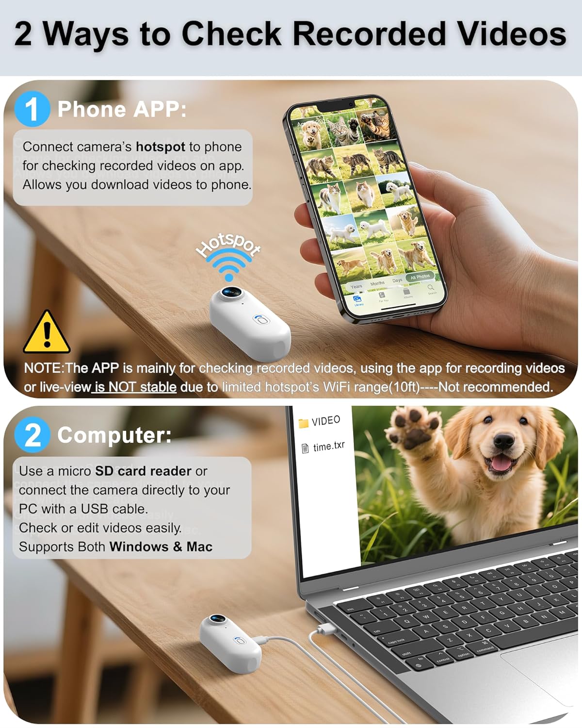 Collar de cámara para gatos con aplicación de teléfono, grabación d...