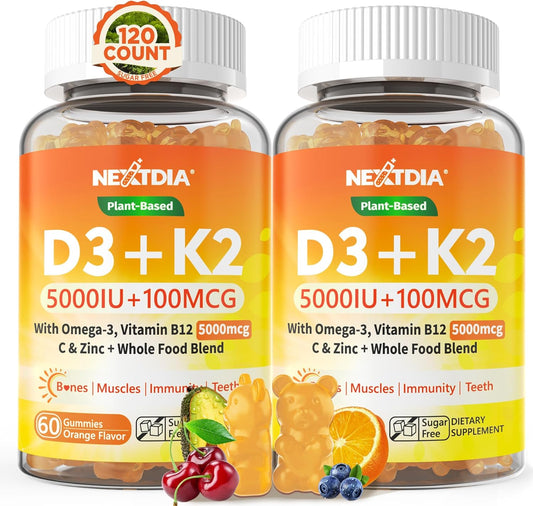 Vitamina D3 K2 Gomitas 5000UI \/ 10,000 IU con Omega-3 250mg + K2(M...