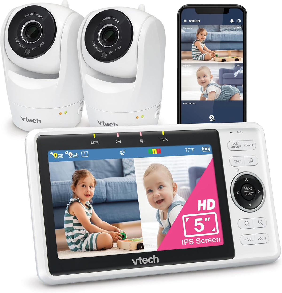 VTech Monitor de bebé WiFi inteligente de 2 cámaras con cámara FHD...