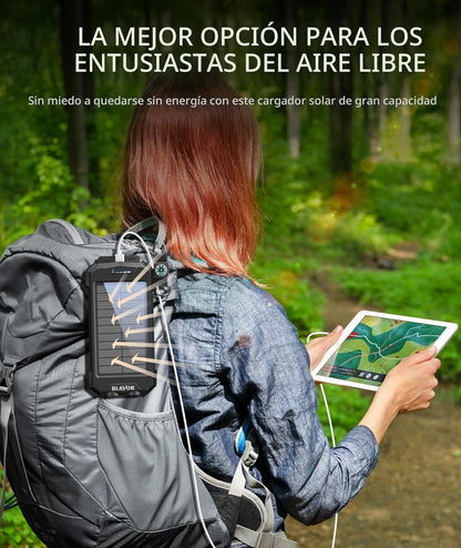 Blavor - Paquete de batería externa solar, cargador inalámbrico Qi...