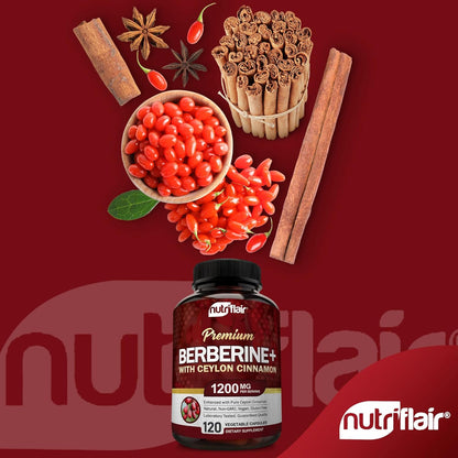 NutriFlair Berberina HCL Premium 1200mg, 120 Cápsulas - Más Canela...