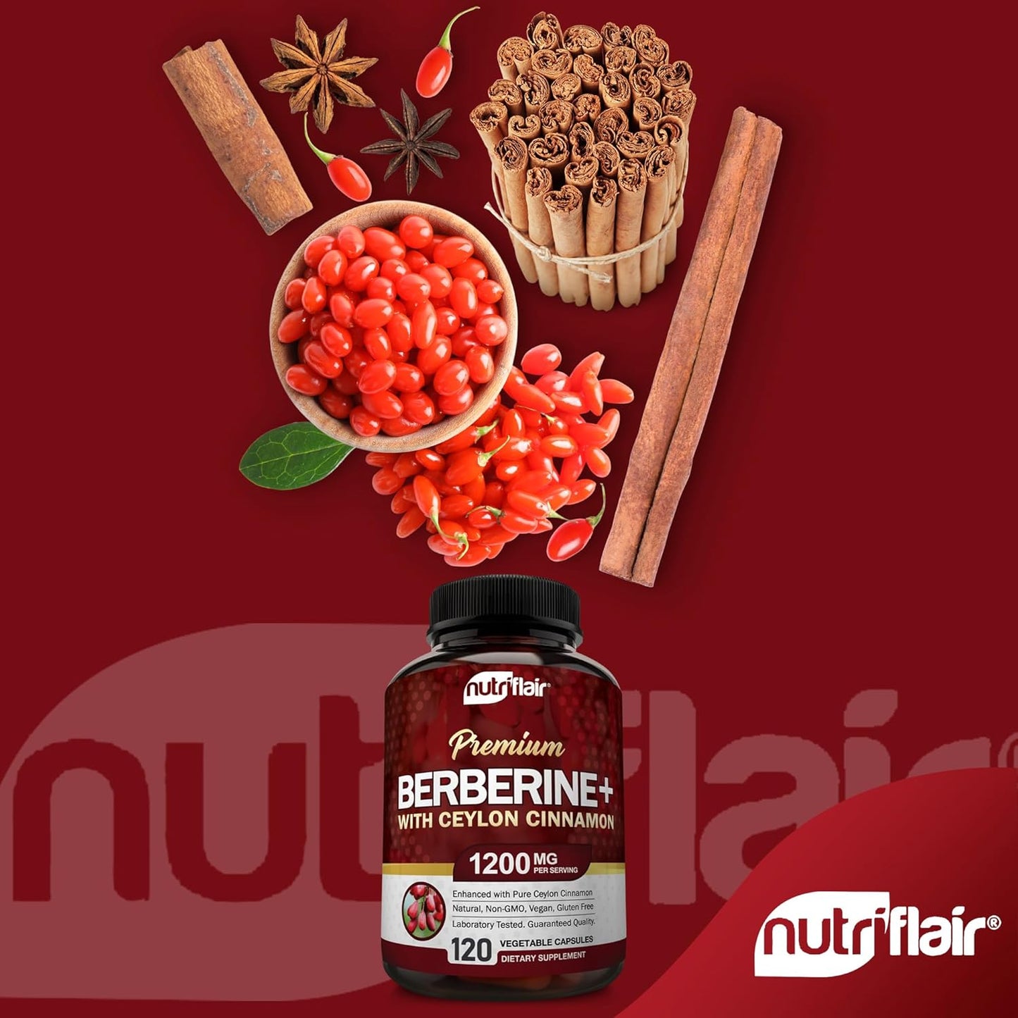 NutriFlair Berberina HCL Premium 1200mg, 120 Cápsulas - Más Canela...