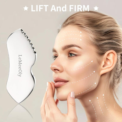 LeMeeOly Herramientas Gua Sha Faciales de Acero Inoxidable y Esponj...