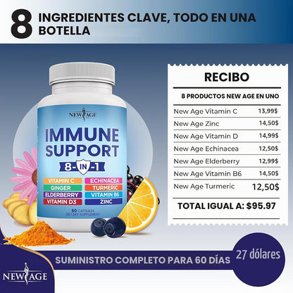NEW AGE Suplemento de refuerzo 8 en 1 de apoyo inmunológico con equ...