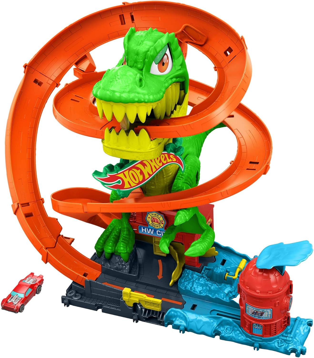 Hot Wheels Juego de pistas de autos de juguete, juego City T-Rex Bl...
