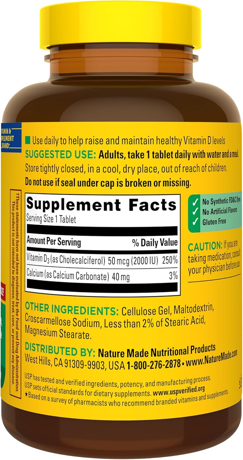 Nature Made Vitamina D3 2000 UI (50 mcg), suplemento de vitamina D...