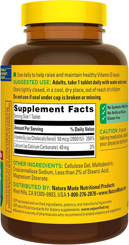 Nature Made Vitamina D3 2000 UI (50 mcg), suplemento de vitamina D...