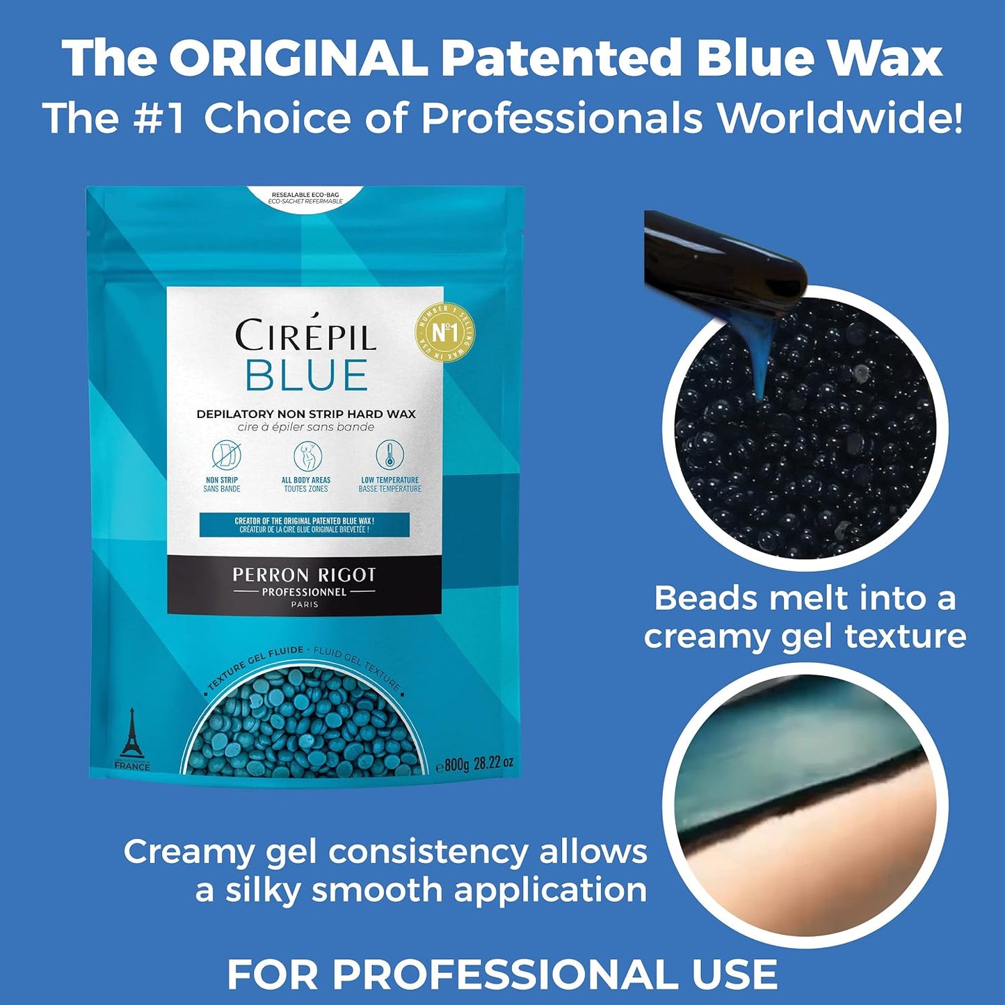 Cirepil - Azul - Bolsa de 28.22 oz \/ 800g de Perlas de Cera Dura -...