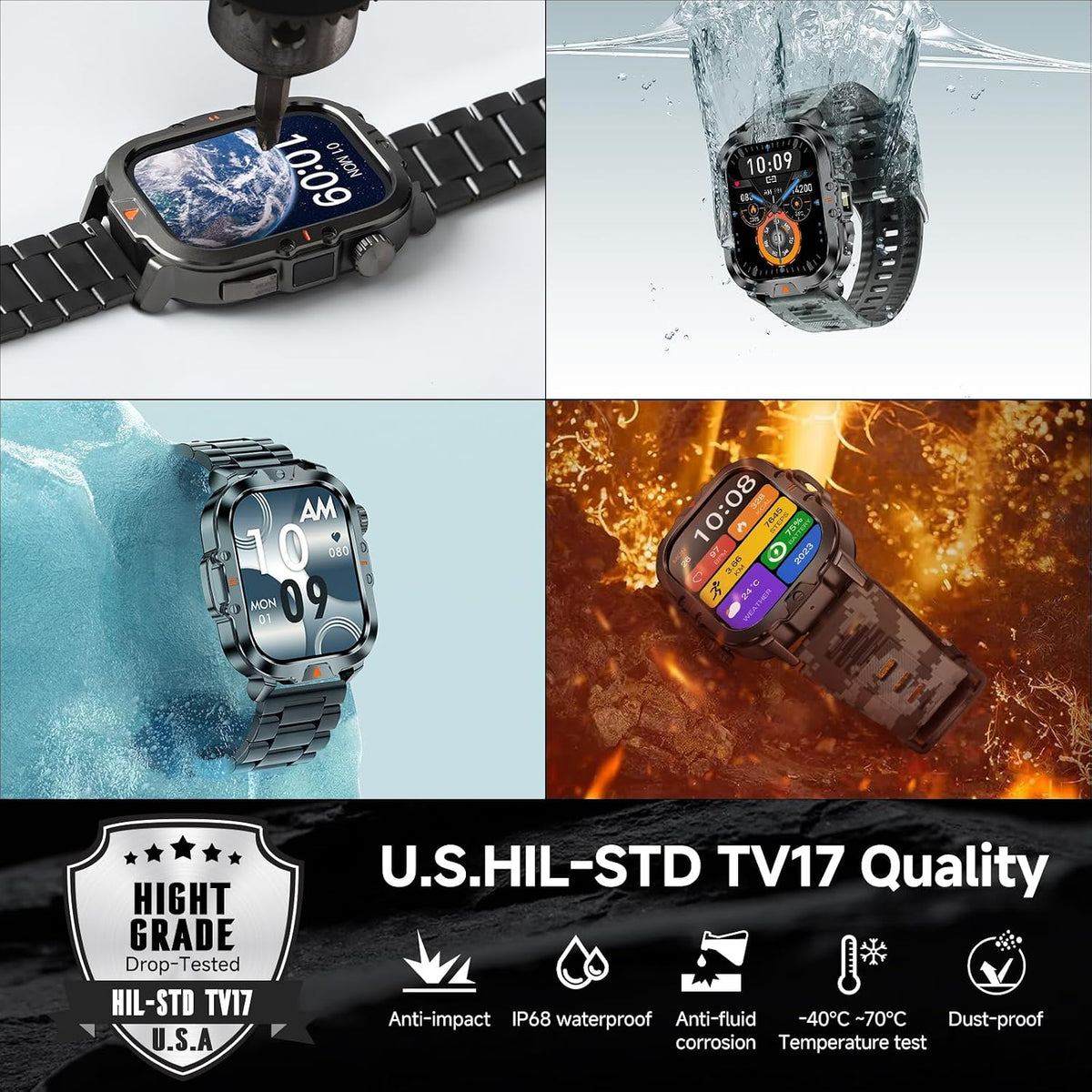 BRUBOSES Reloj inteligente para hombre militar Contestar\/Hacer lla...