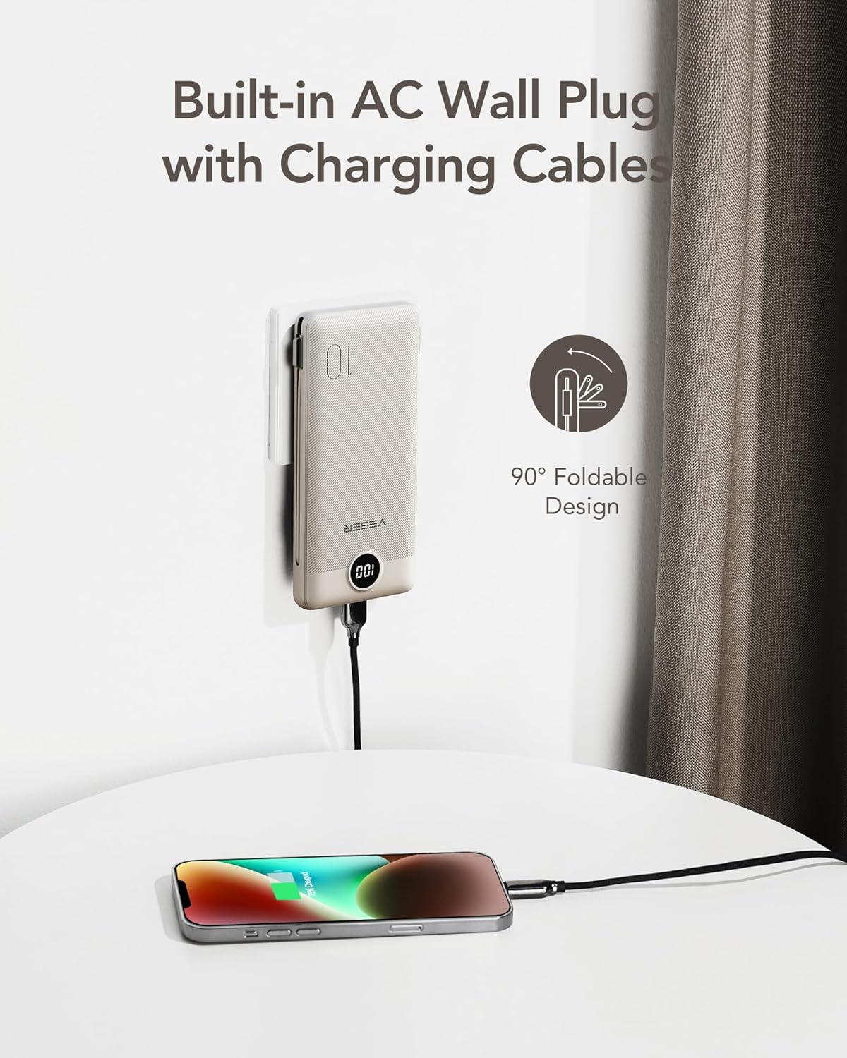 VEGER Cargador Portátil con Enchufe de CA Integrado y Cables, Todo...