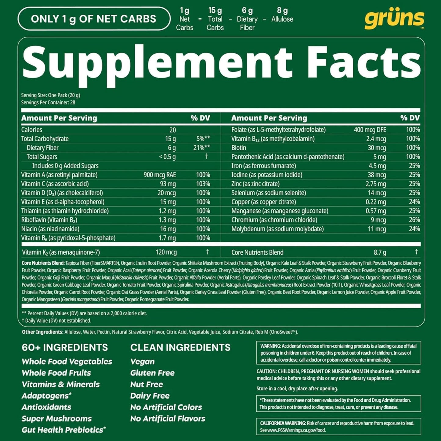 Gruns Gomitas Super Greens Sin Azúcar para Adultos, Ositos de Goma...