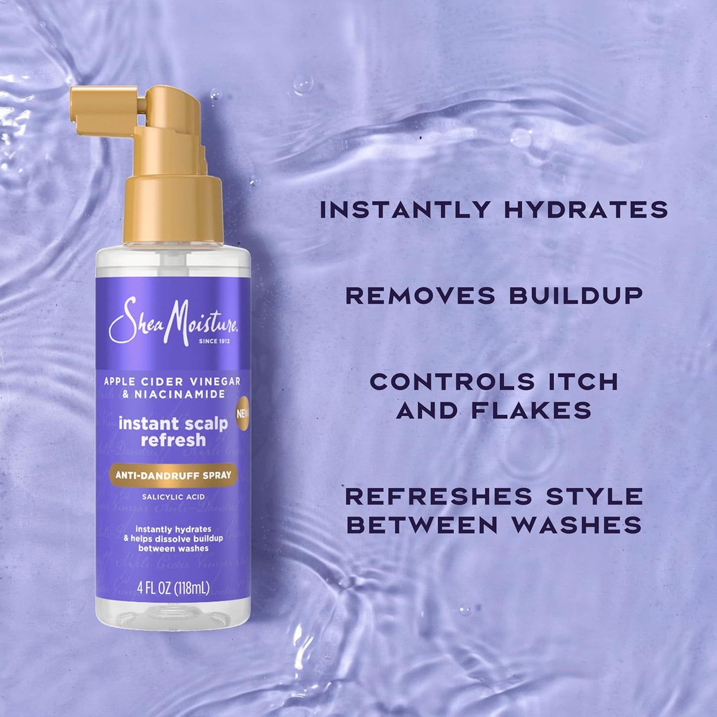 Shea Moisture Instant Scalp Refresh Spray anticaspa con ácido salicílico y tecnología de reparación del cuero cabelludo hidrata el cuero cabelludo seco, elimina la acumulación y controla la picazón y